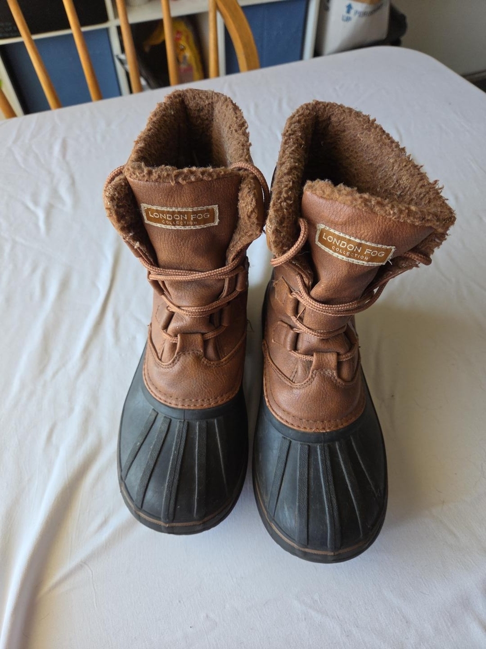 London Fog kids Brown Winter Duck Boots - Insulated, Water Resistant, Lace Up